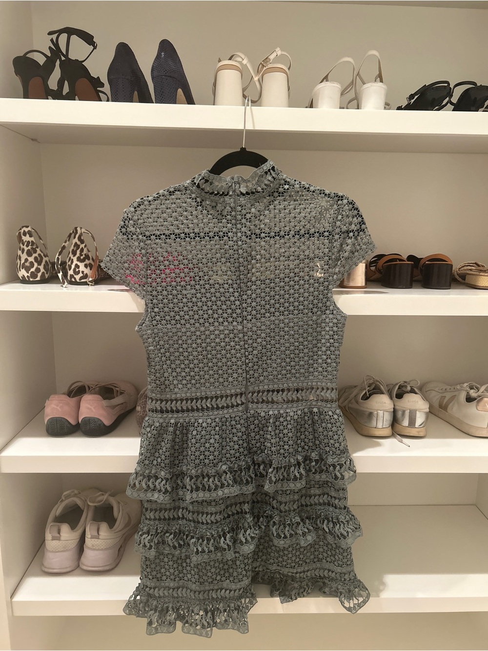 Faded Turquoise Geometric Ruffle Hem Dress - Picture 2 of 2